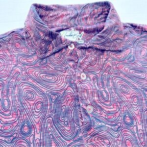 Tailor Byrd Men's Performance Polo Pink and Blue Patterned Golf Shirt Medium